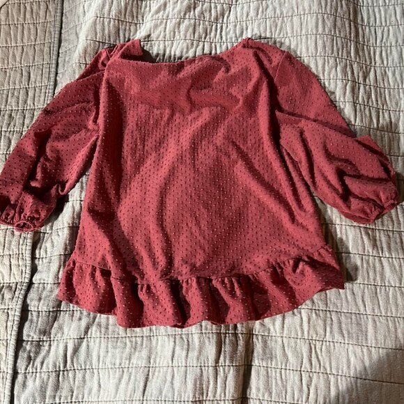 W5 Womens Red Swiss Dot 3/4 Sleeve Ruffle Peplum Pullover Blouse Size L - Picture 6 of 6